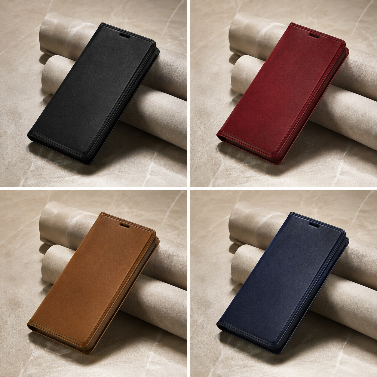 Premium Luxury iPhone Case MagSafe Compatible Genuine Leather Flip Wallet Cover Card Holder Magnetic Closure Shockproof Camera Protection Slim Design Finish