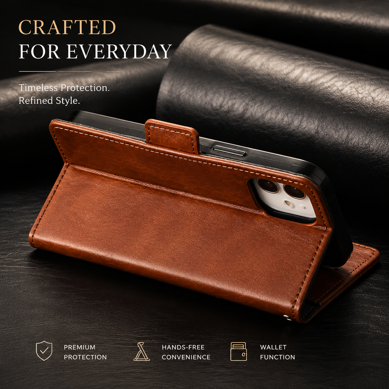 Premium Luxury iPhone Case MagSafe Compatible Genuine Leather Flip Wallet Cover Card Holder Magnetic Closure Shockproof Camera Protection Slim Design Finish
