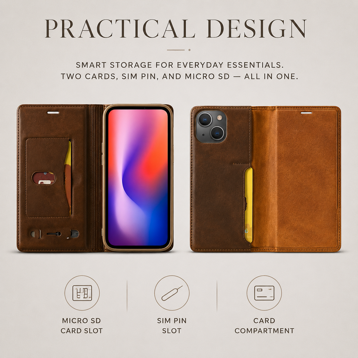 Premium Luxury iPhone Case MagSafe Compatible Genuine Leather Flip Wallet Cover Card Holder Magnetic Closure Shockproof Camera Protection Slim Design Finish