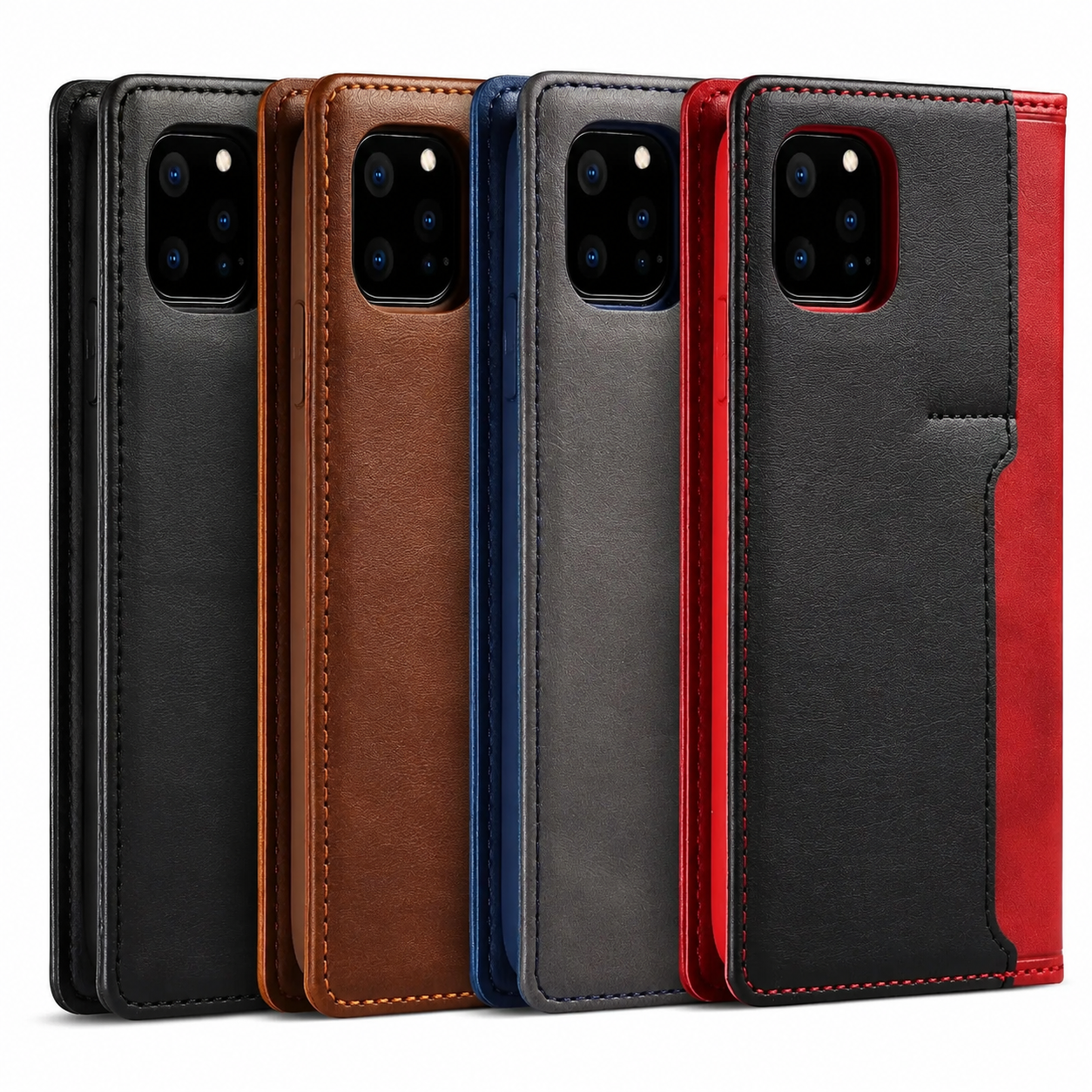 Premium Luxury iPhone Case MagSafe Compatible Genuine Leather Flip Wallet Cover Card Holder Magnetic Closure Shockproof Camera Protection Slim Design Finish
