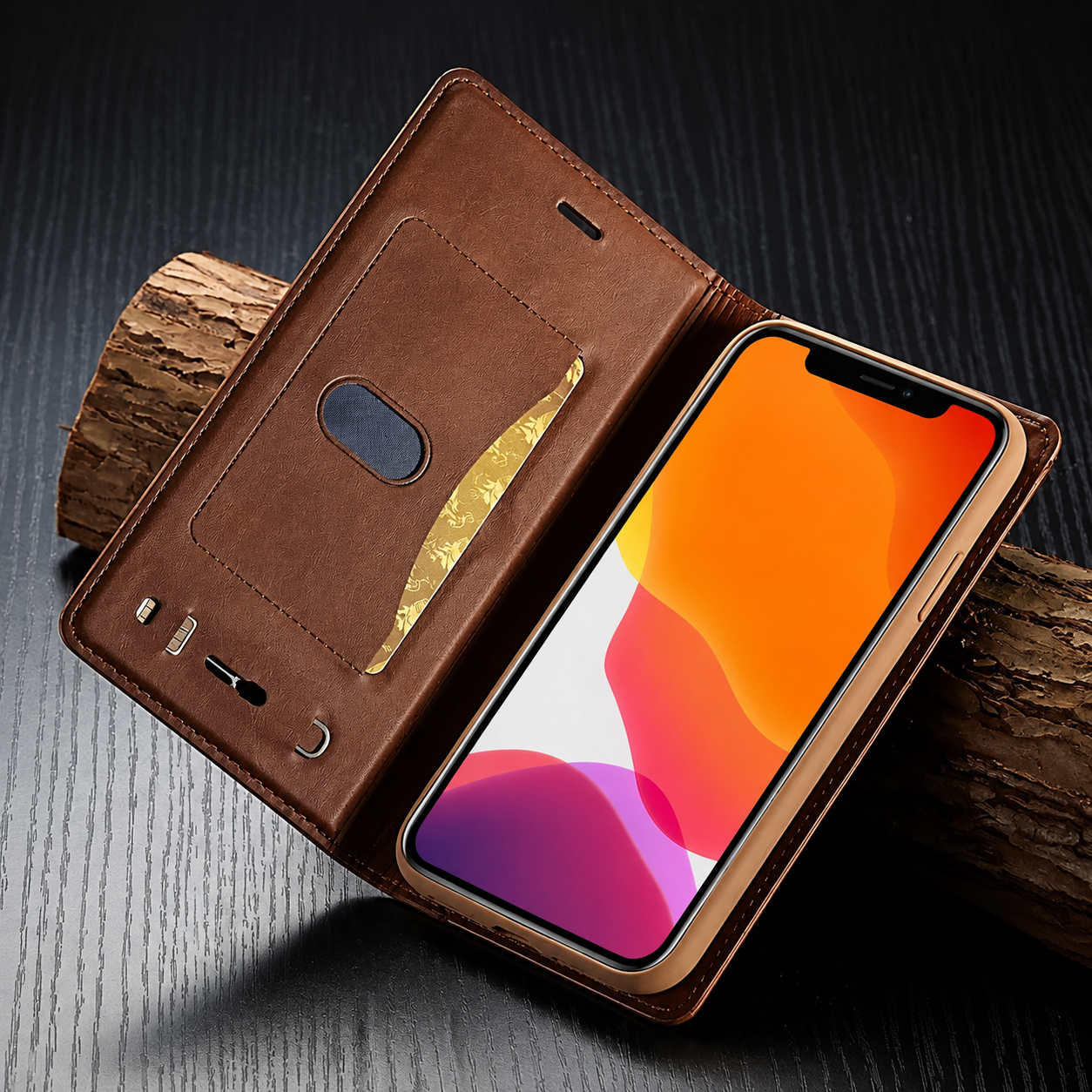 Premium Luxury iPhone Case MagSafe Compatible Genuine Leather Flip Wallet Cover Card Holder Magnetic Closure Shockproof Camera Protection Slim Design Finish