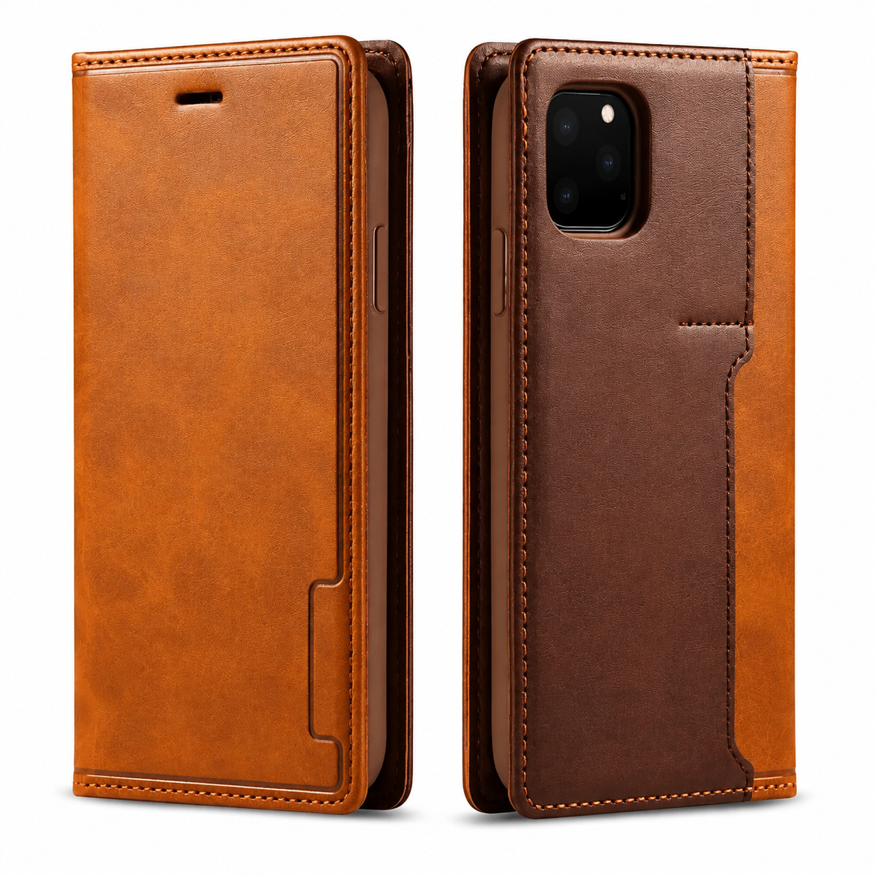 Premium Luxury iPhone Case MagSafe Compatible Genuine Leather Flip Wallet Cover Card Holder Magnetic Closure Shockproof Camera Protection Slim Design Finish