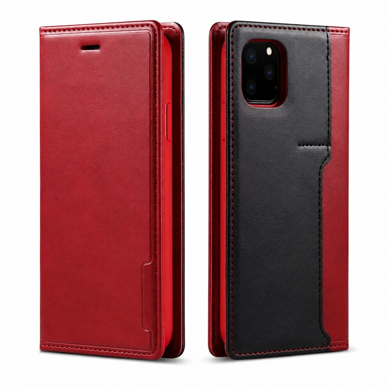 Premium Luxury iPhone Case MagSafe Compatible Genuine Leather Flip Wallet Cover Card Holder Magnetic Closure Shockproof Camera Protection Slim Design Finish