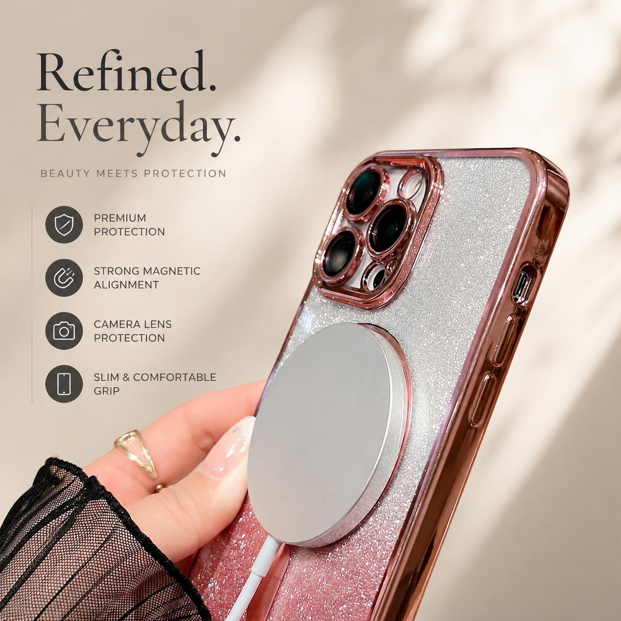 Premium Luxury iPhone Case MagSafe Compatible Gradient Glitter Crossbody Strap TPU Cover Camera Lens Protection Shockproof Slim Design Finish