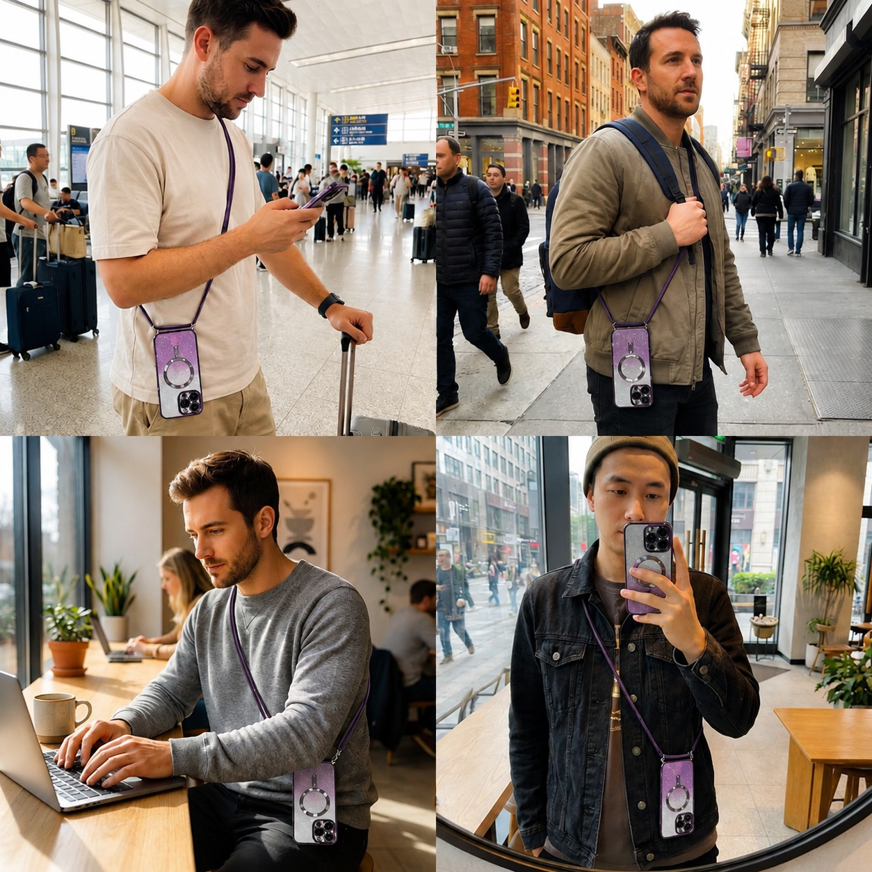 Premium Luxury iPhone Case MagSafe Compatible Gradient Glitter Crossbody Strap TPU Cover Camera Lens Protection Shockproof Slim Design Finish