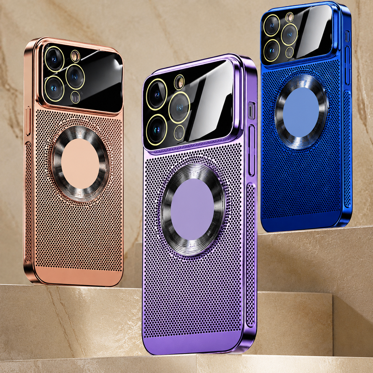 Premium Luxury iPhone Case MagSafe Compatible Heat Dissipation Metal Frame Cover Shockproof Camera Protection Electroplated Mesh Slim Durable Design Finish