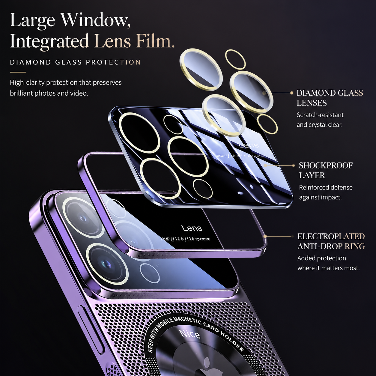 Premium Luxury iPhone Case MagSafe Compatible Heat Dissipation Metal Frame Cover Shockproof Camera Protection Electroplated Mesh Slim Durable Design Finish