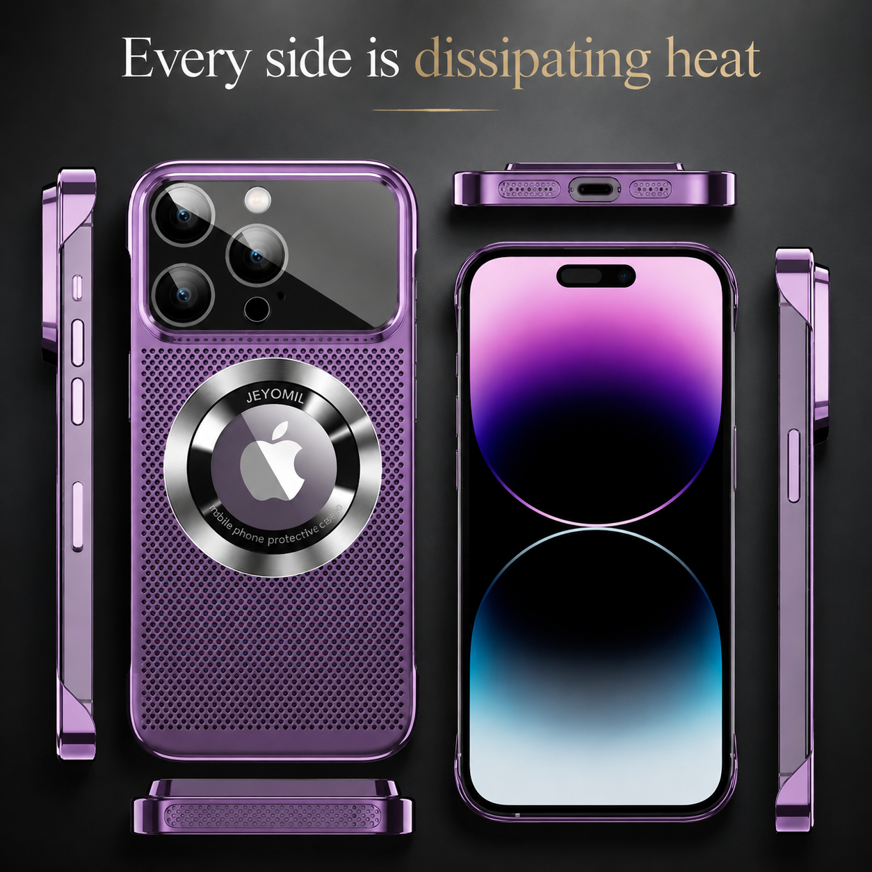 Premium Luxury iPhone Case MagSafe Compatible Heat Dissipation Metal Frame Cover Shockproof Camera Protection Electroplated Mesh Slim Durable Design Finish