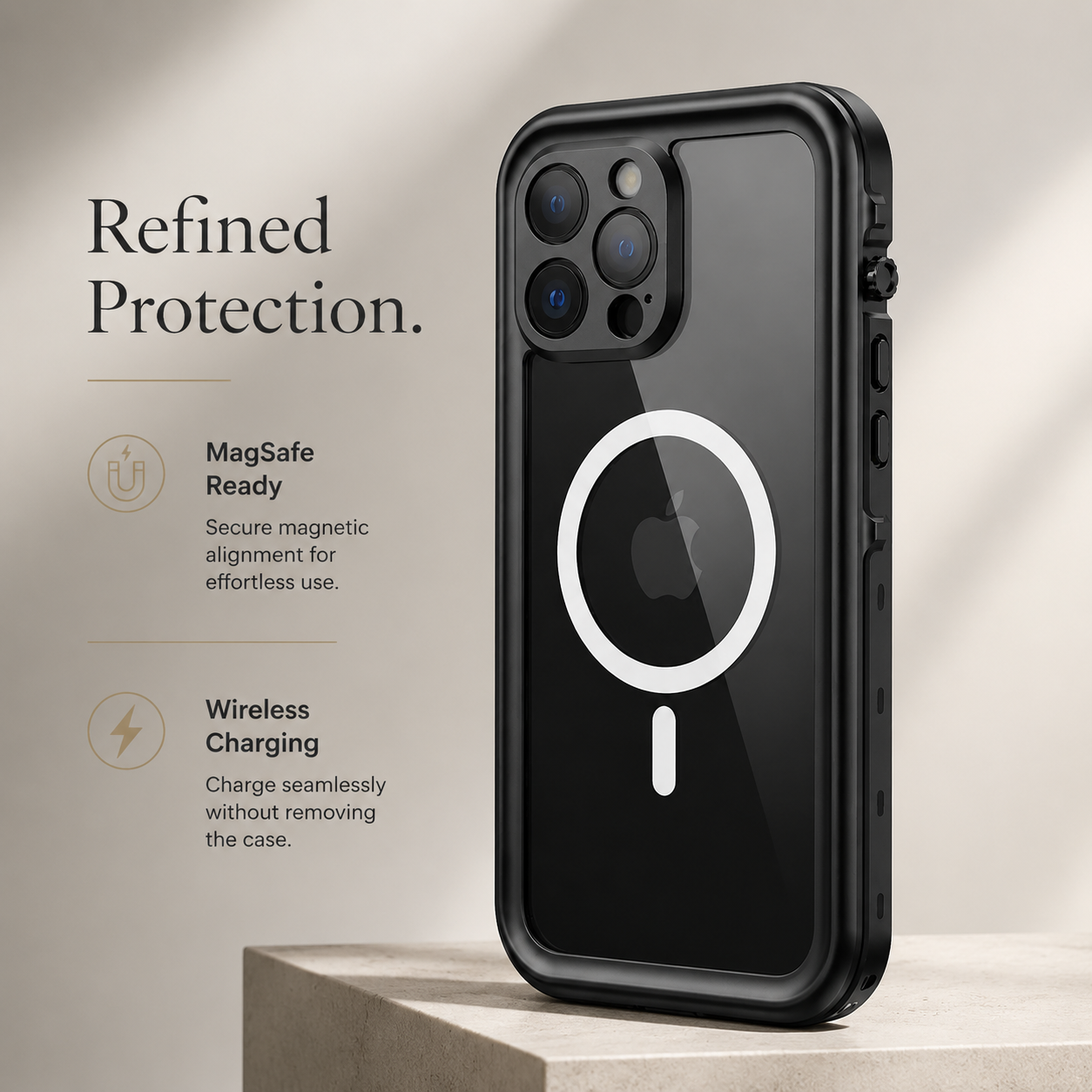 Premium Luxury iPhone Case MagSafe Compatible IP68 Waterproof 360 Full Body Sealed Cover Shockproof Transparent Camera Protection Durable Design