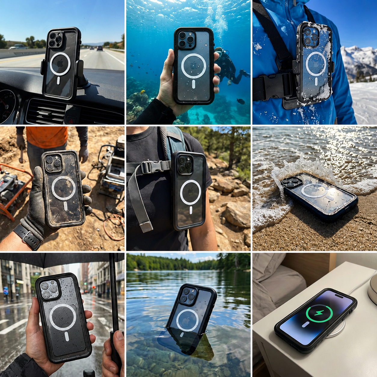 Premium Luxury iPhone Case MagSafe Compatible IP68 Waterproof 360 Full Body Sealed Cover Shockproof Transparent Camera Protection Durable Design