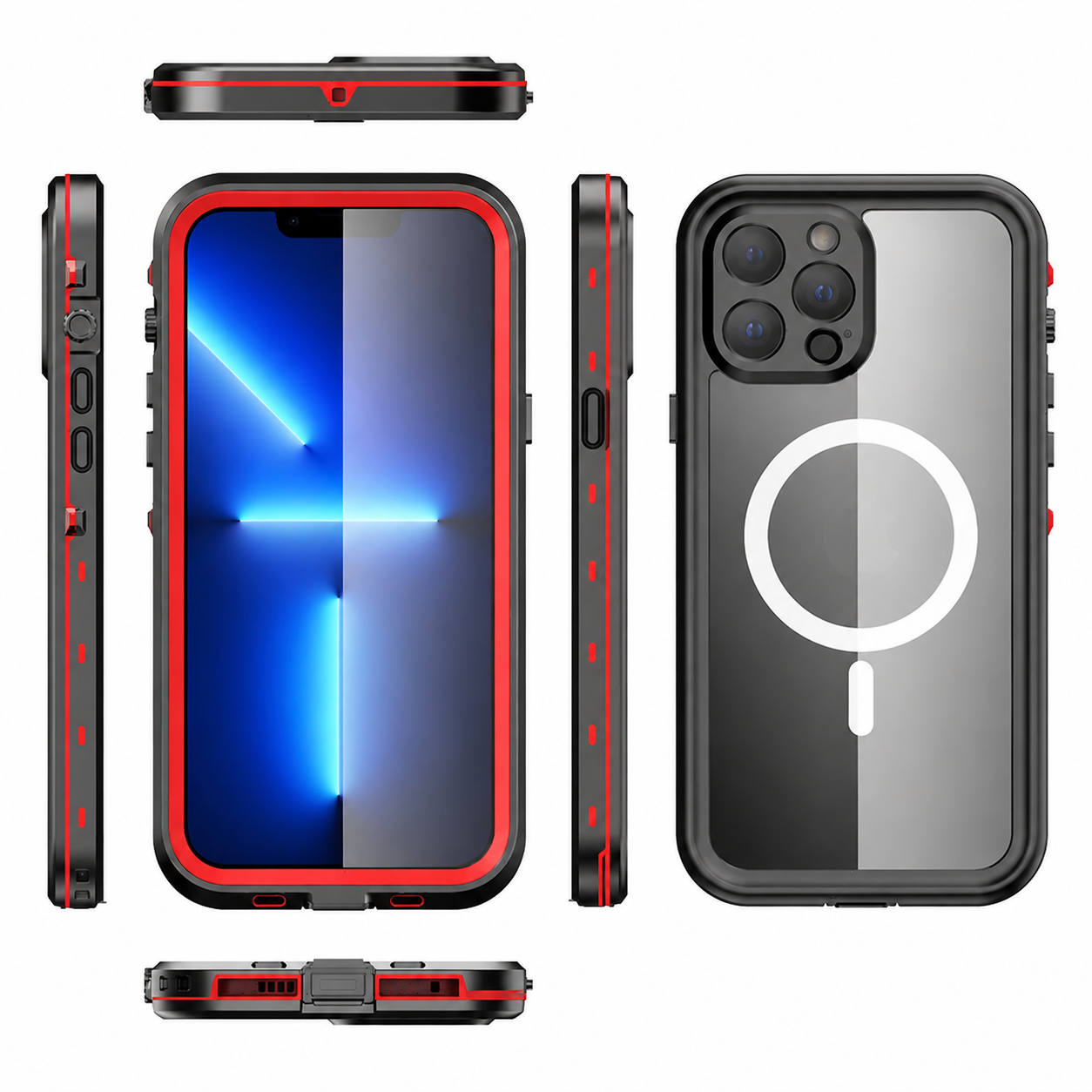 Premium Luxury iPhone Case MagSafe Compatible IP68 Waterproof 360 Full Body Sealed Cover Shockproof Transparent Camera Protection Durable Design