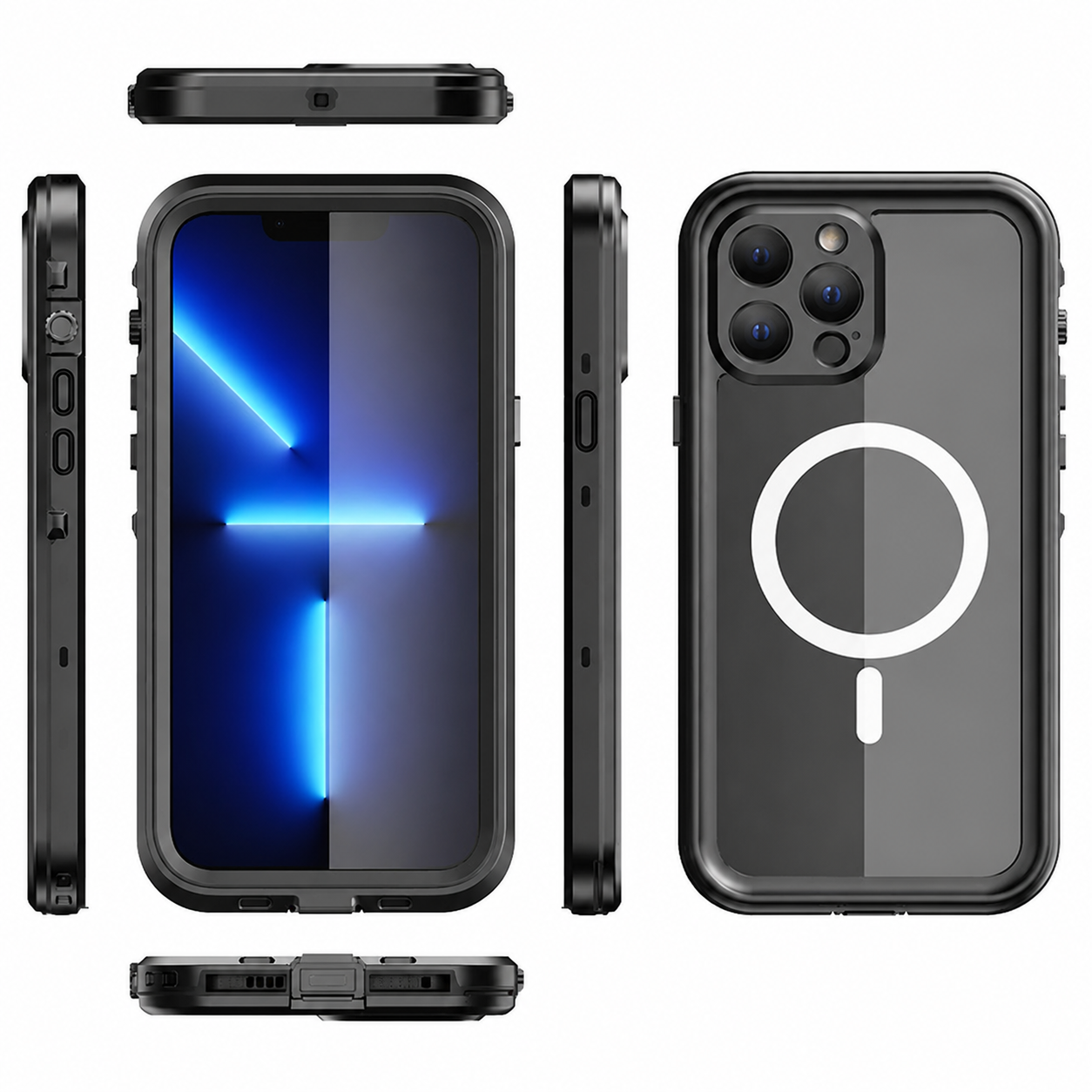 Premium Luxury iPhone Case MagSafe Compatible IP68 Waterproof 360 Full Body Sealed Cover Shockproof Transparent Camera Protection Durable Design