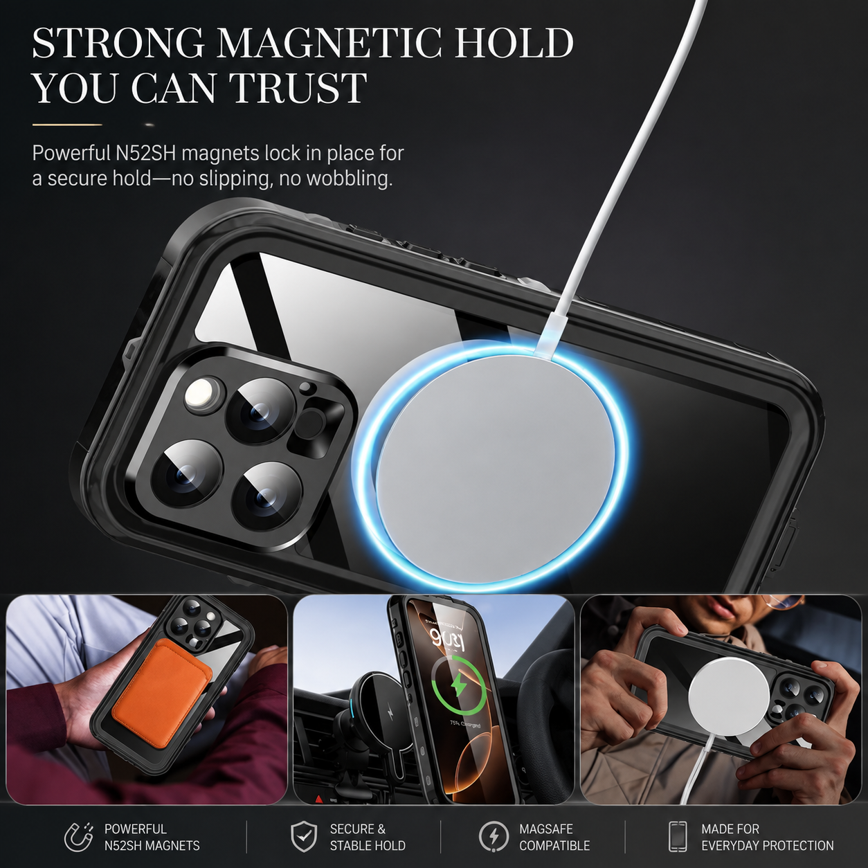 Premium Luxury iPhone Case MagSafe Compatible IP68 Waterproof Cover 360 Full Body Sealed Shockproof Camera Lens Protection Dustproof Durable Design