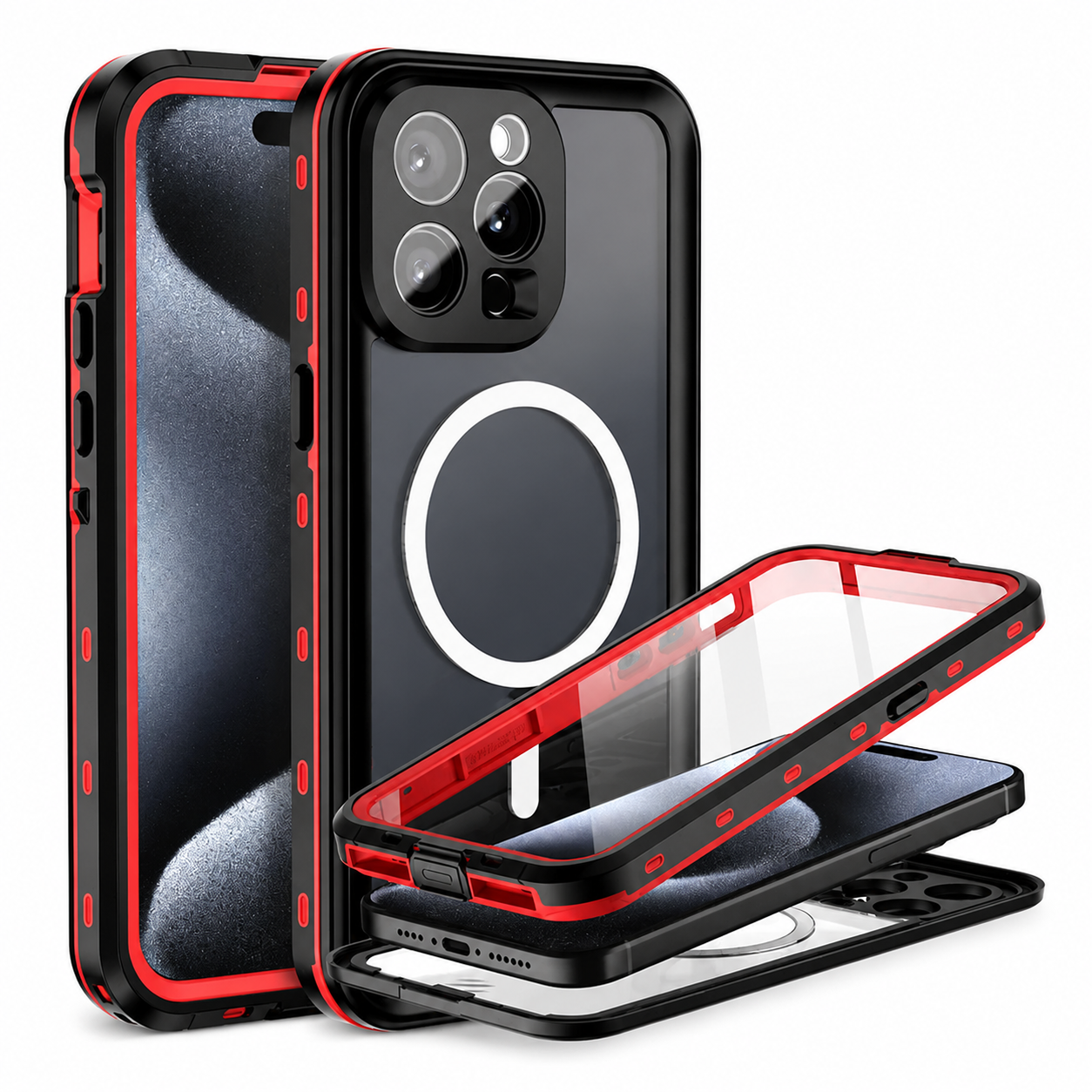 Premium Luxury iPhone Case MagSafe Compatible IP68 Waterproof Cover 360 Full Body Sealed Shockproof Camera Lens Protection Dustproof Durable Design