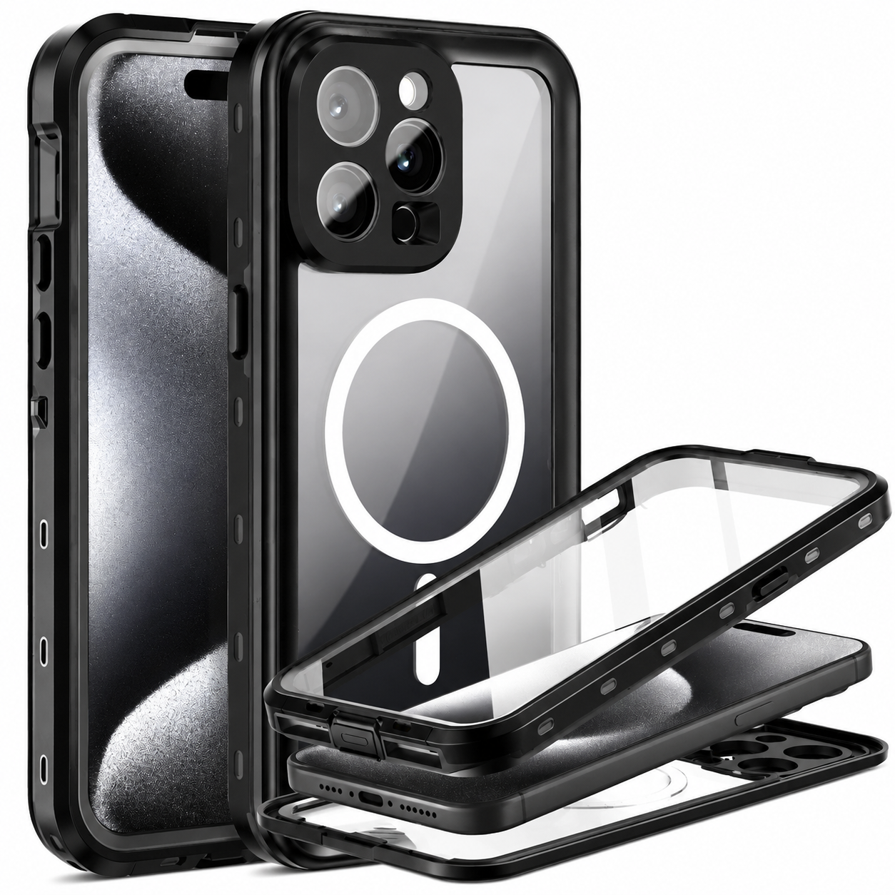 Premium Luxury iPhone Case MagSafe Compatible IP68 Waterproof Cover 360 Full Body Sealed Shockproof Camera Lens Protection Dustproof Durable Design