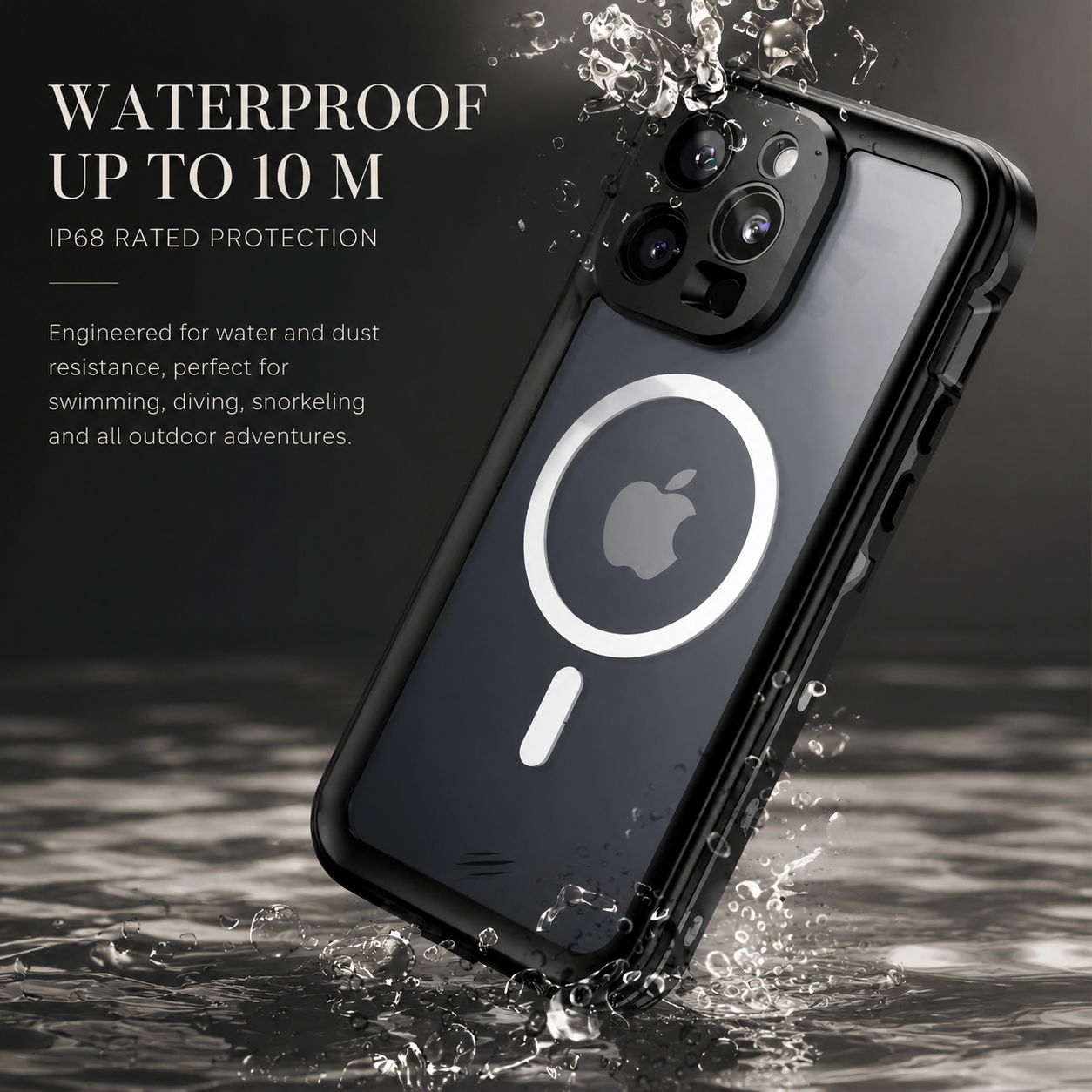 Premium Luxury iPhone Case MagSafe Compatible IP68 Waterproof Cover 360 Full Body Sealed Shockproof Camera Lens Protection Dustproof Durable Design