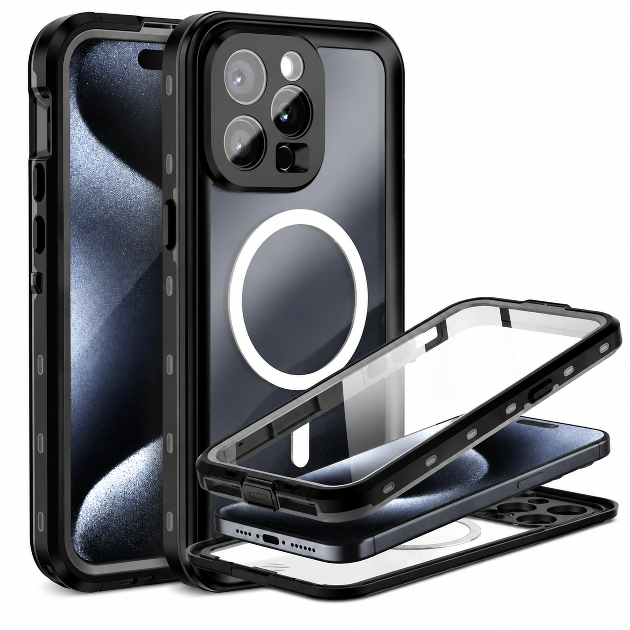 Premium Luxury iPhone Case MagSafe Compatible IP68 Waterproof Cover 360 Full Body Sealed Shockproof Camera Lens Protection Dustproof Durable Design