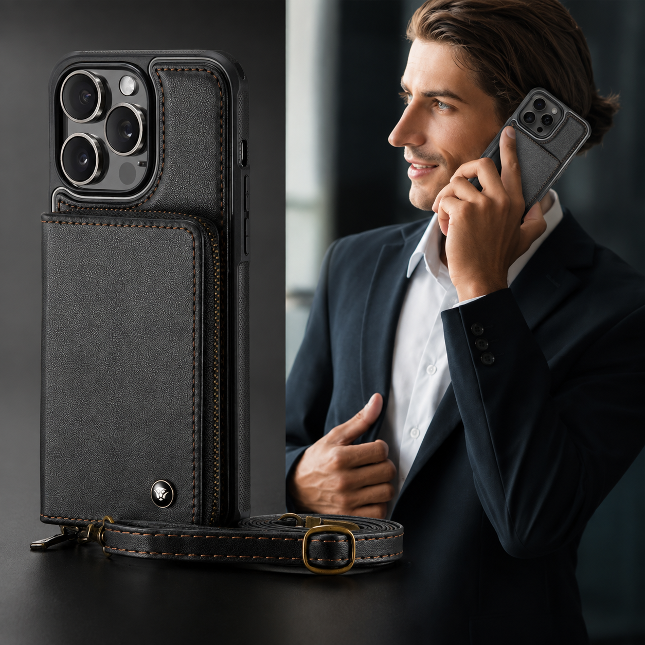 Premium Luxury iPhone Case MagSafe Compatible Leather Crossbody Wallet Cover Card Holder Strap Stand Shockproof Full Body Protection Slim Design Finish