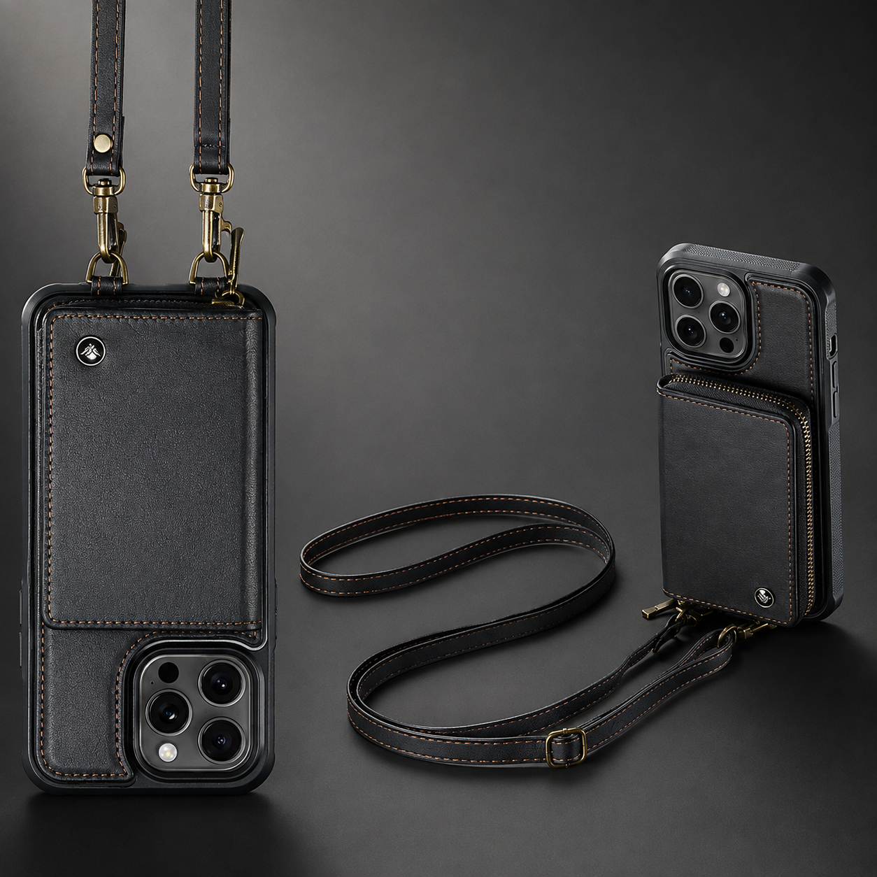 Premium Luxury iPhone Case MagSafe Compatible Leather Crossbody Wallet Cover Card Holder Strap Stand Shockproof Full Body Protection Slim Design Finish