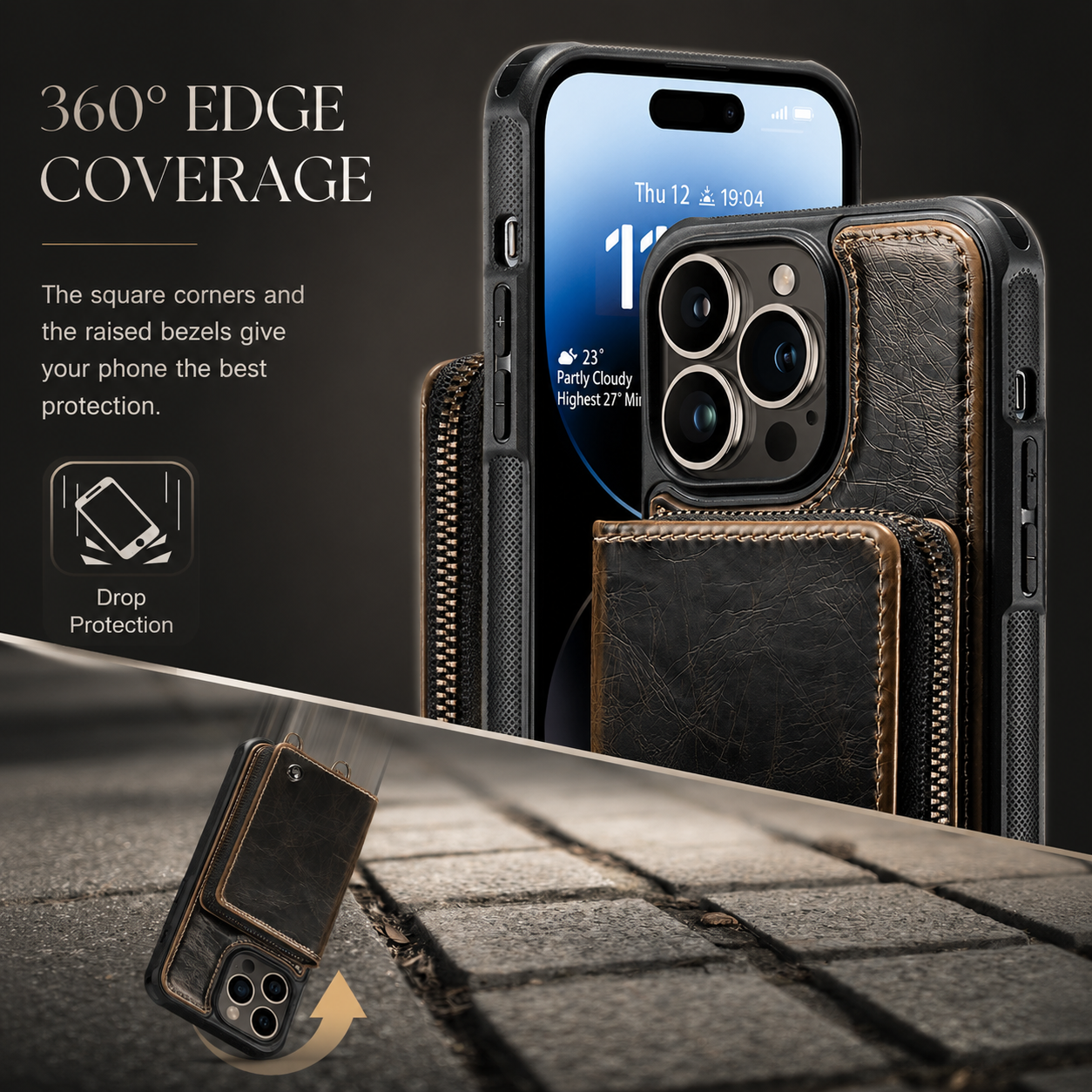 Premium Luxury iPhone Case MagSafe Compatible Leather Crossbody Wallet Cover Card Holder Strap Stand Shockproof Full Body Protection Slim Design Finish