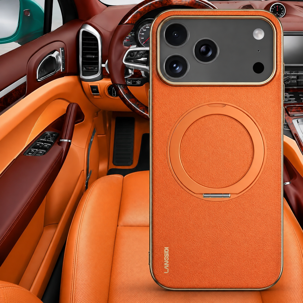Premium Luxury iPhone Case MagSafe Compatible Leather Ring Holder Cover Lens Protection Shockproof Slim Back Protective Durable Design Finish