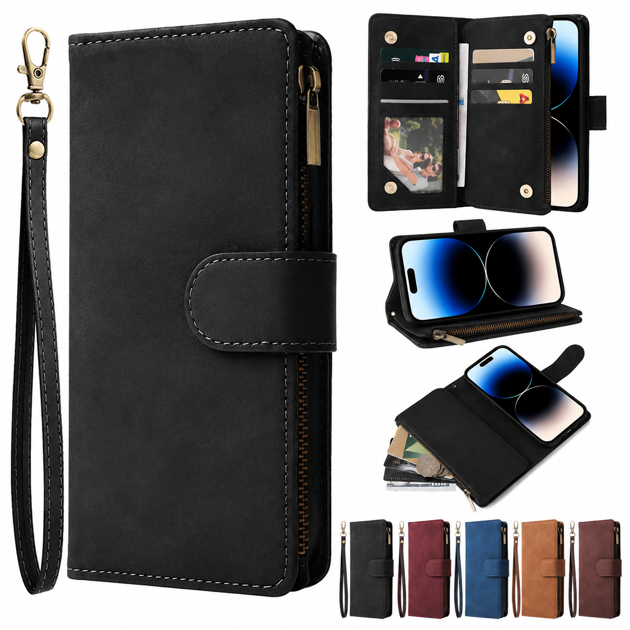 Premium Luxury iPhone Case MagSafe Compatible Leather Wallet Cover Card Holder Magnetic Closure Shockproof Camera Protection Slim Design Finish