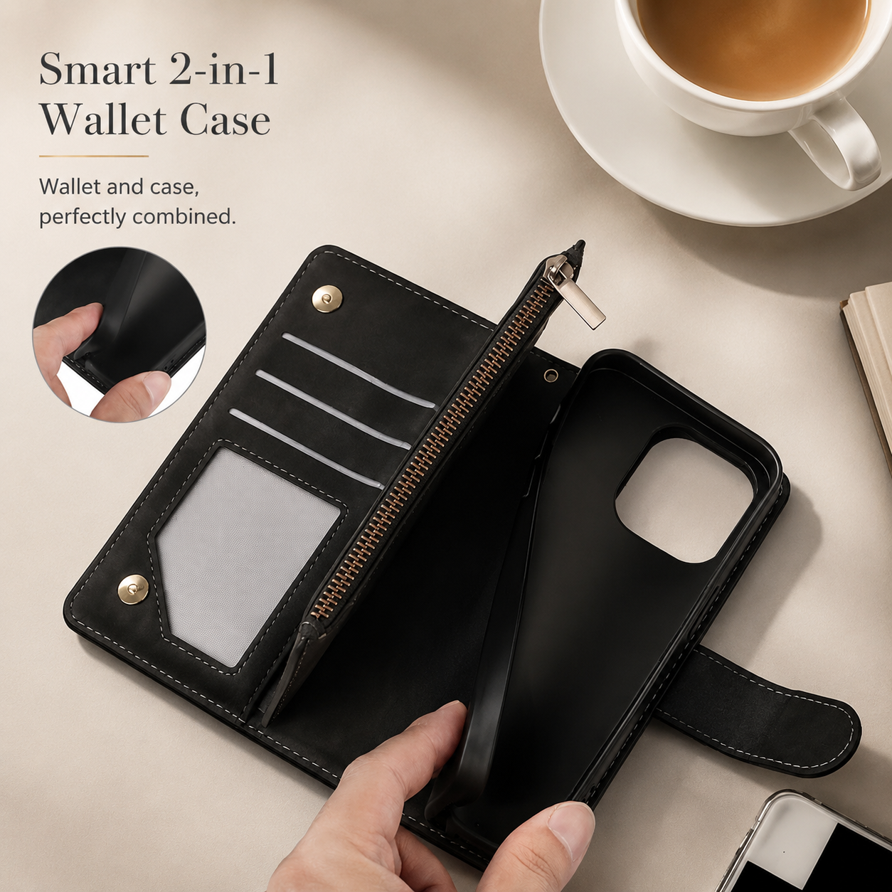 Premium Luxury iPhone Case MagSafe Compatible Leather Wallet Cover Card Holder Magnetic Closure Shockproof Camera Protection Slim Design Finish