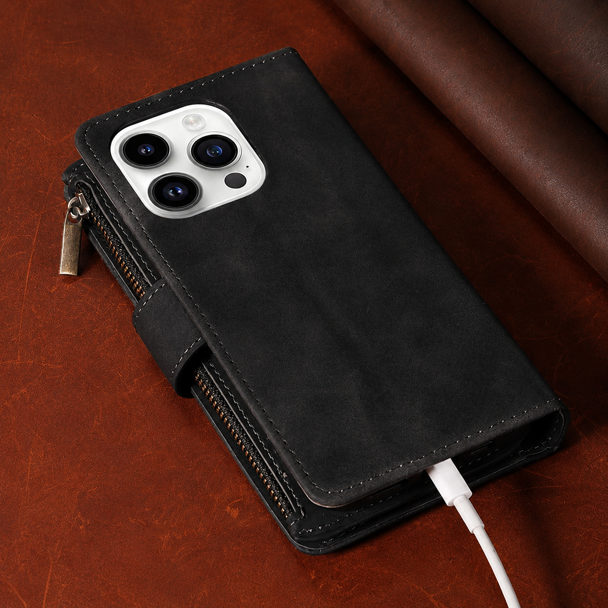 Premium Luxury iPhone Case MagSafe Compatible Leather Wallet Cover Card Holder Magnetic Closure Shockproof Camera Protection Slim Design Finish