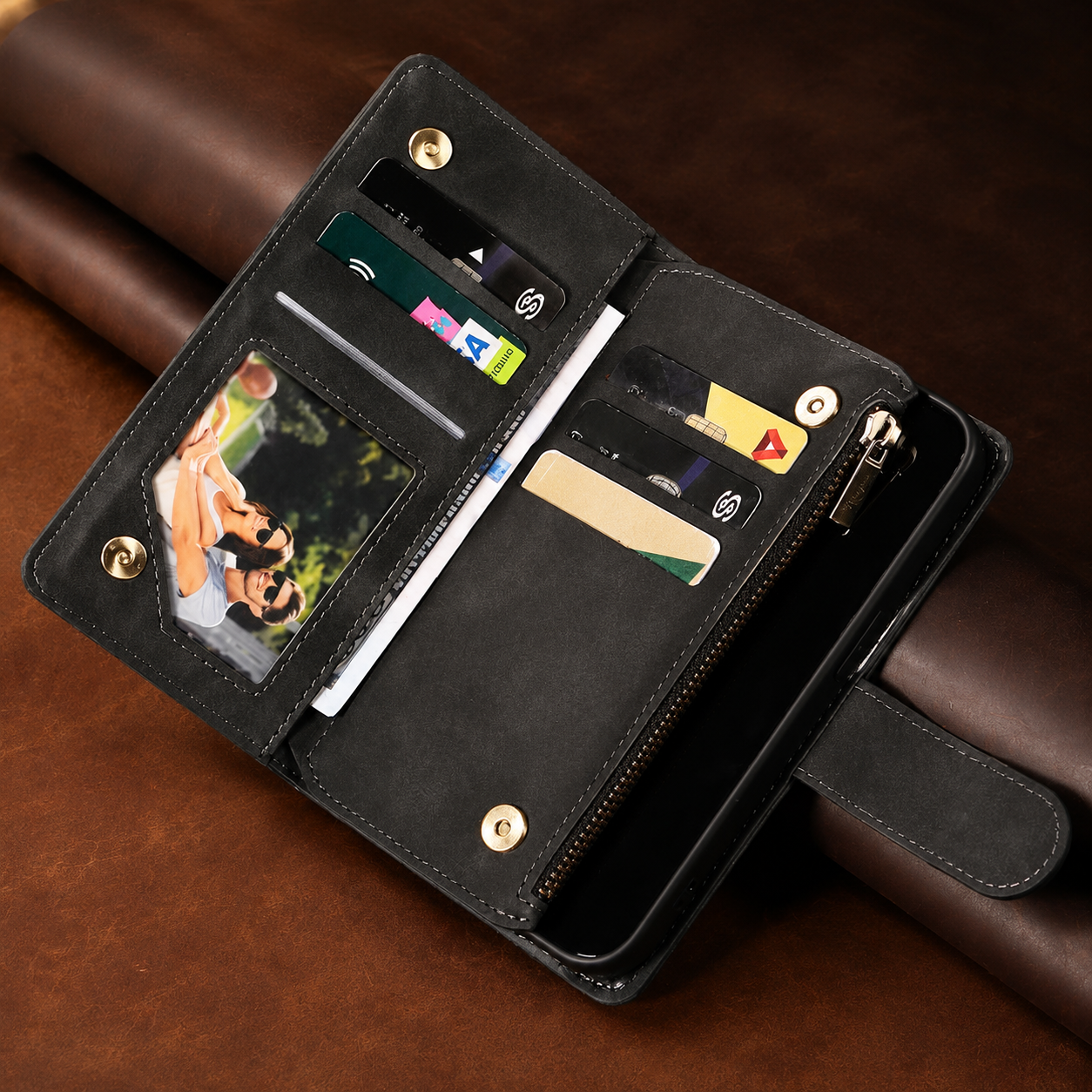 Premium Luxury iPhone Case MagSafe Compatible Leather Wallet Cover Card Holder Magnetic Closure Shockproof Camera Protection Slim Design Finish