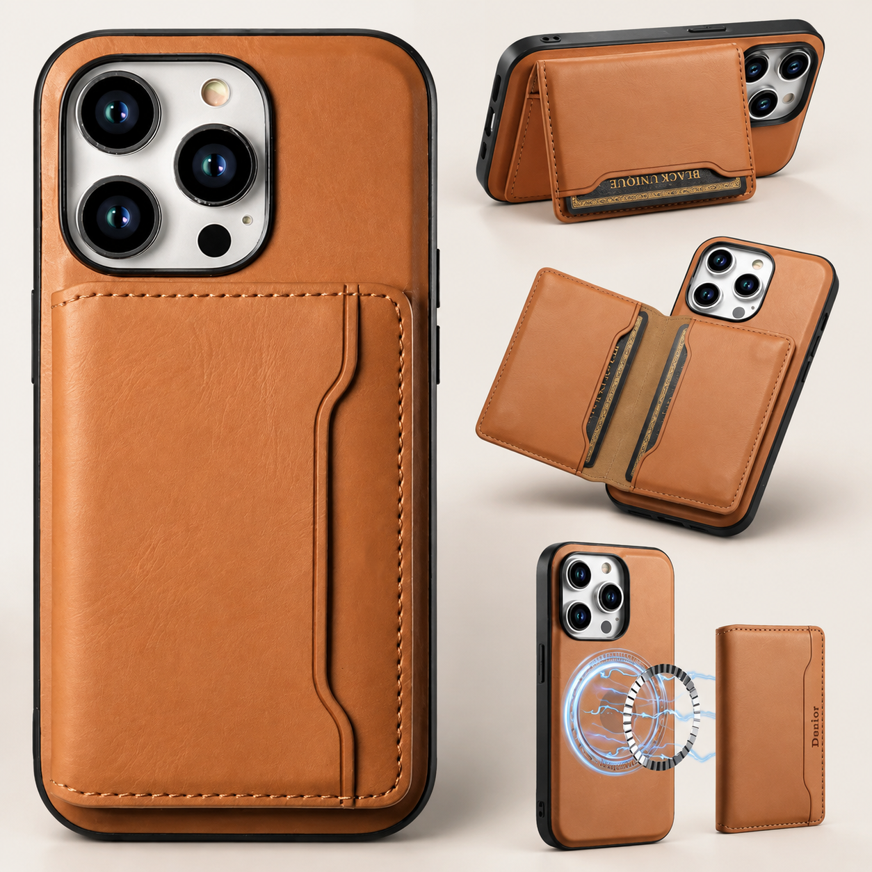 Premium Luxury iPhone Case MagSafe Compatible Leather Wallet Cover Card Holder Shockproof Camera Protection Slim Protective Durable Design Finish