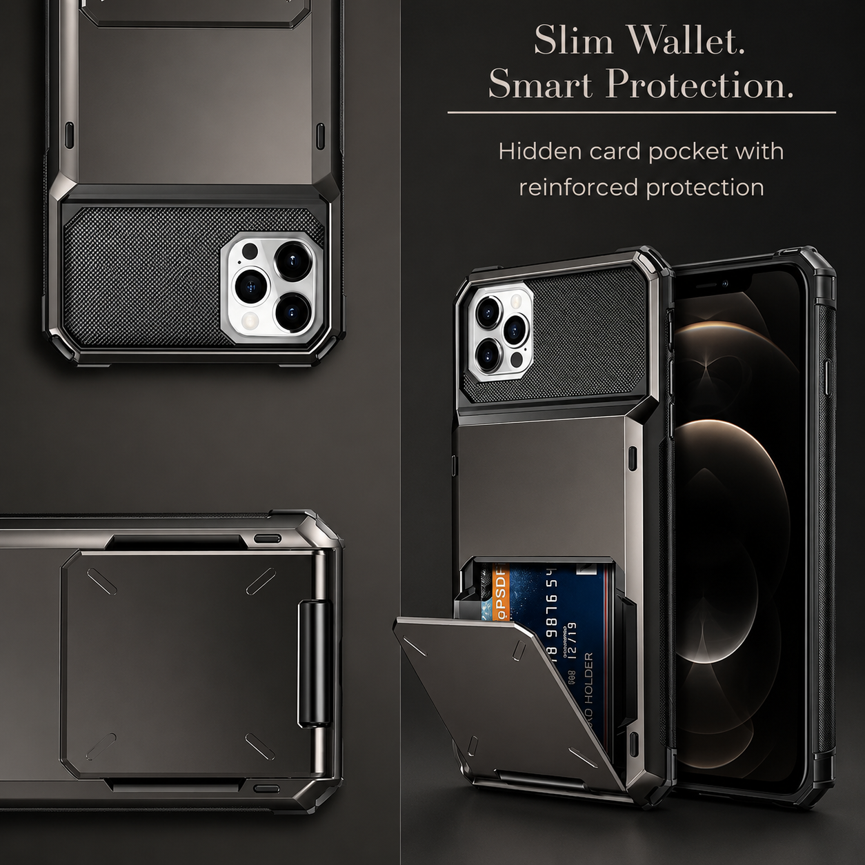 Premium Luxury iPhone Case MagSafe Compatible Magnetic Wallet Cover 4 Card Holder Shockproof Camera Protection Slim Protective Durable Design Finish
