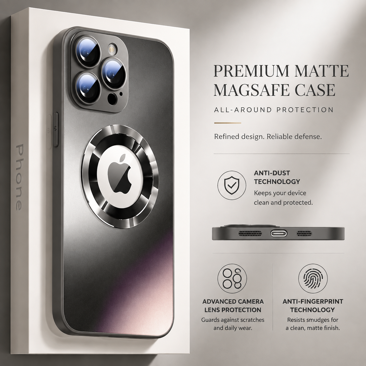 Premium Luxury iPhone Case MagSafe Compatible Matte Magnetic Cover Shockproof Camera Lens Protection Slim Protective Durable Design Finish Style Fit