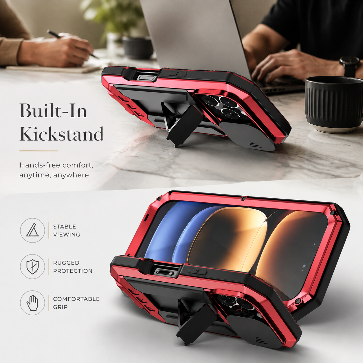 Premium Luxury iPhone Case MagSafe Compatible Military Metal Armor Cover Slide Camera Protector Tempered Glass Screen Shockproof Full Body Waterproof Rugged Design