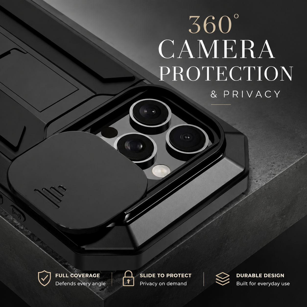 Premium Luxury iPhone Case MagSafe Compatible Military Metal Armor Cover Slide Camera Protector Tempered Glass Screen Shockproof Full Body Waterproof Rugged Design