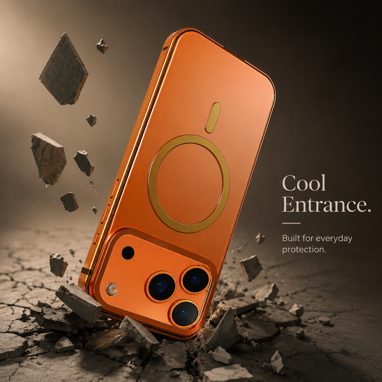 Premium Luxury iPhone Case MagSafe Compatible Orange Aluminum Alloy Cover Magnetic Glass Camera Protection Shockproof Matte Anti Scratch Durable Design
