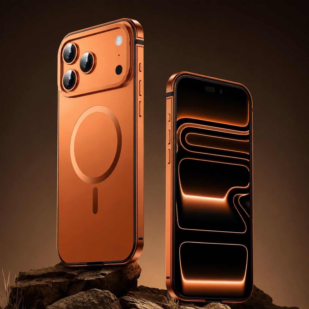 Premium Luxury iPhone Case MagSafe Compatible Orange Aluminum Alloy Cover Magnetic Glass Camera Protection Shockproof Matte Anti Scratch Protective Durable Design