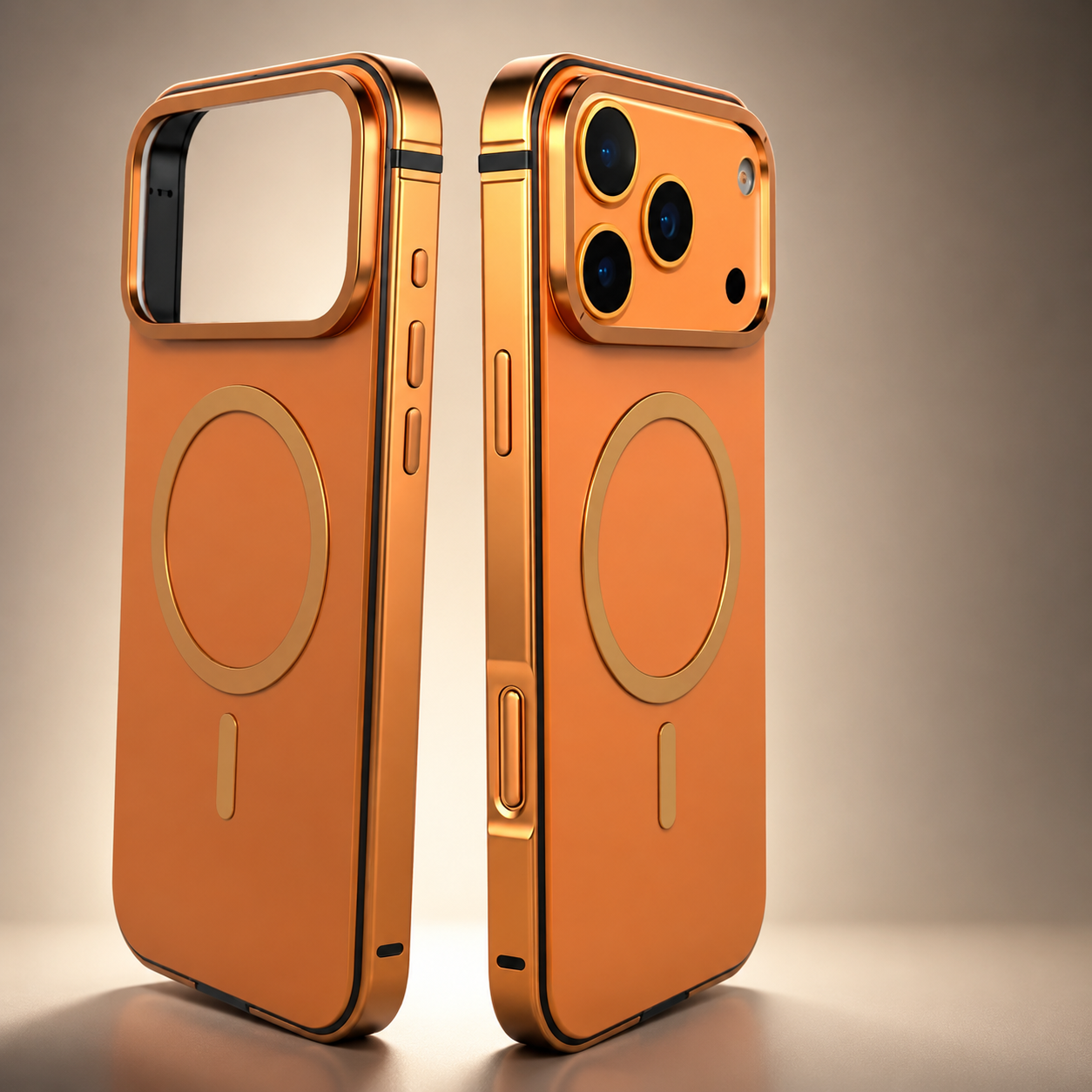 Premium Luxury iPhone Case MagSafe Compatible Orange Aluminum Alloy Cover Magnetic Glass Camera Protection Shockproof Matte Anti Scratch Protective Durable Design