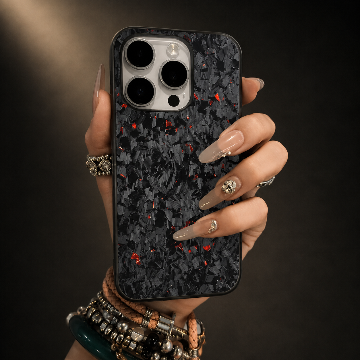 Premium Luxury iPhone Case MagSafe Compatible Real Forged Carbon Fiber Cover Metal Lens Button Shockproof Dual Layer Full Coverage Protective Design
