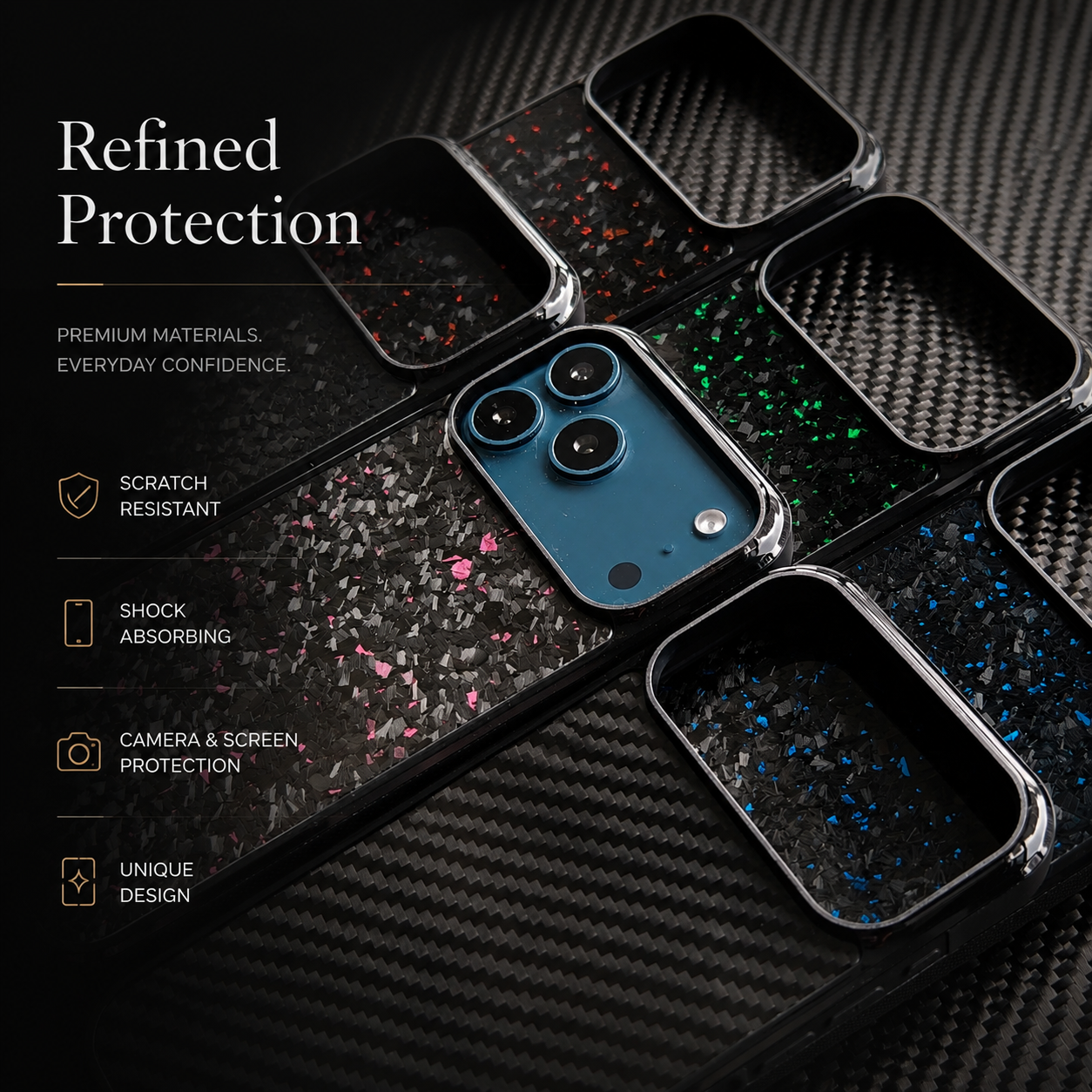 Premium Luxury iPhone Case MagSafe Compatible Real Forged Carbon Fiber Cover Shockproof Full Coverage TPU Hybrid Non Slip Durable Protective Design