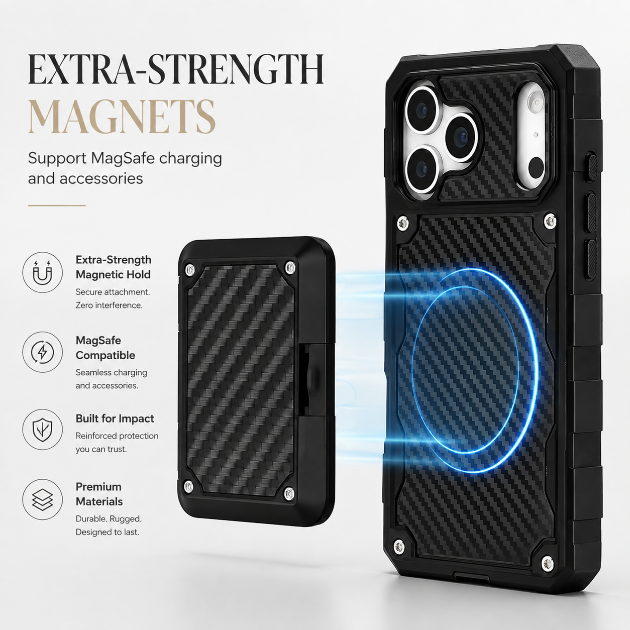 Premium Luxury iPhone Case MagSafe Compatible Rugged Heavy Duty Cover Shockproof Military Grade Drop Protection Anti Slip Grip Slim Durable Design Finish