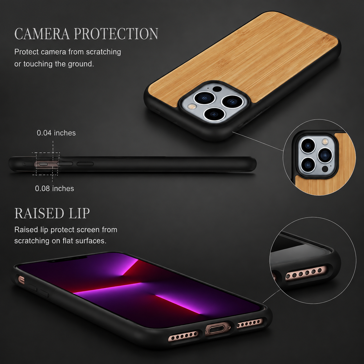 Premium Luxury iPhone Case MagSafe Compatible Solid Bamboo Wood Cover Hard Back Shockproof Camera Protection Slim Natural Design Finish