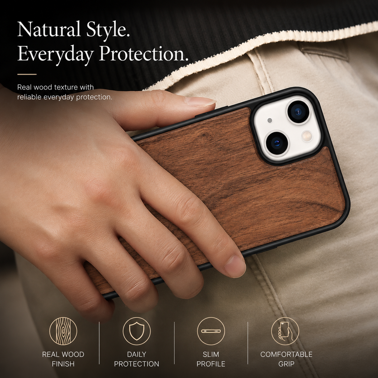 Premium Luxury iPhone Case MagSafe Compatible Solid Bamboo Wood Cover Hard Back Shockproof Camera Protection Slim Natural Design Finish