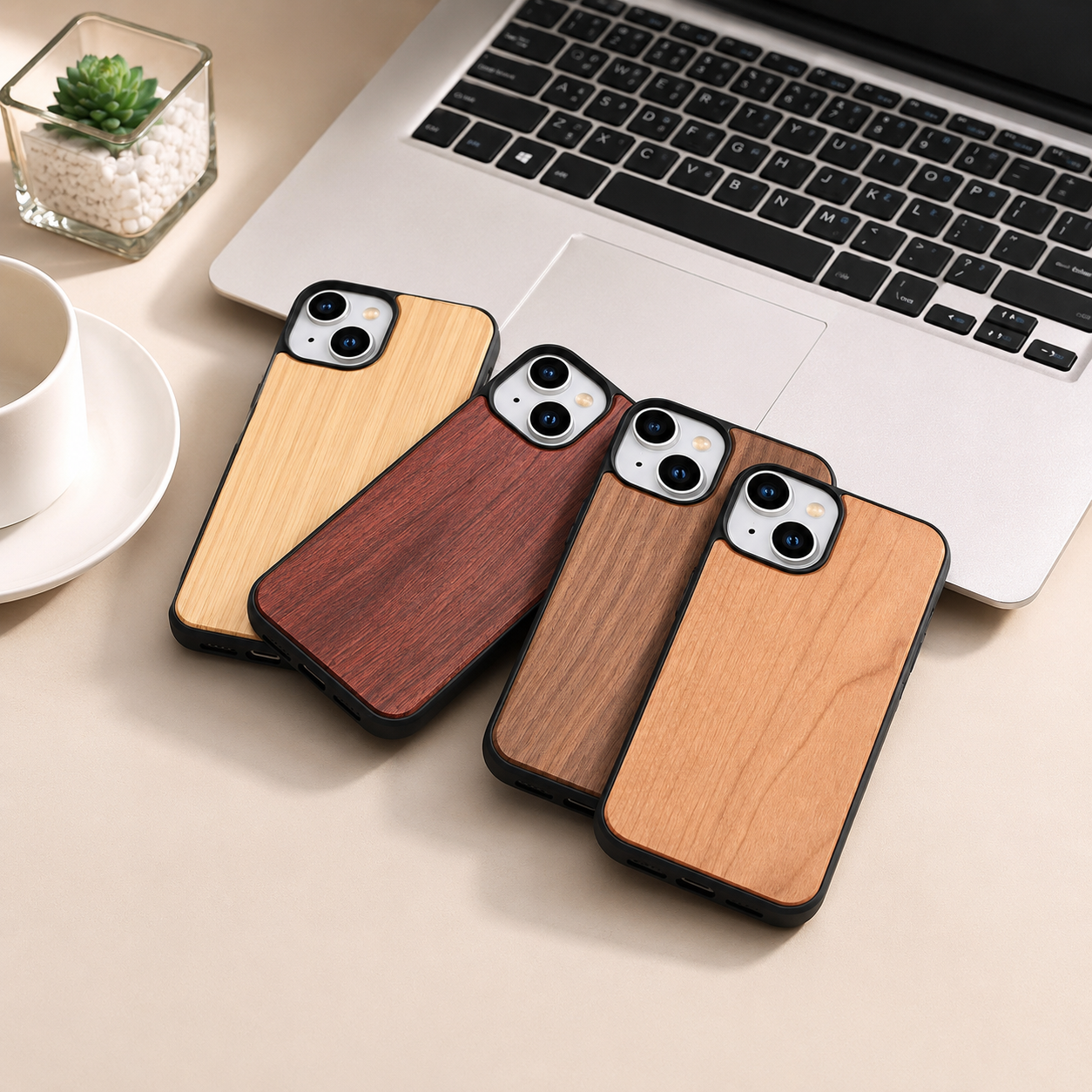 Premium Luxury iPhone Case MagSafe Compatible Solid Bamboo Wood Cover Hard Back Shockproof Camera Protection Slim Natural Design Finish