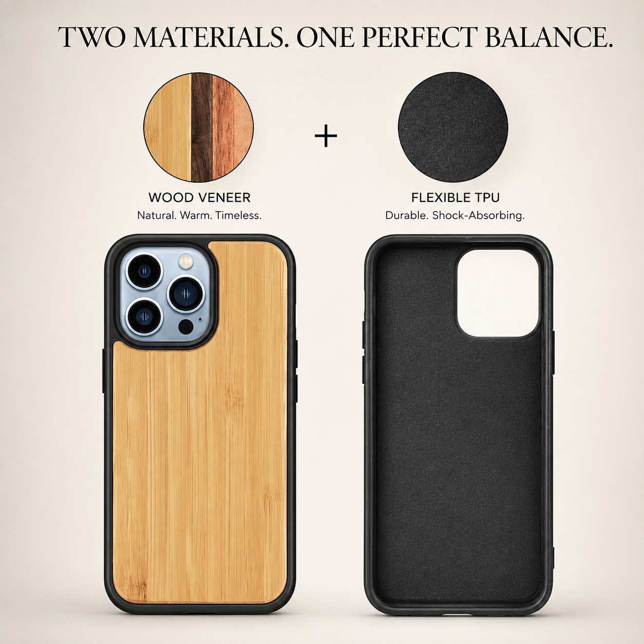 Premium Luxury iPhone Case MagSafe Compatible Solid Bamboo Wood Cover Hard Back Shockproof Camera Protection Slim Natural Design Finish