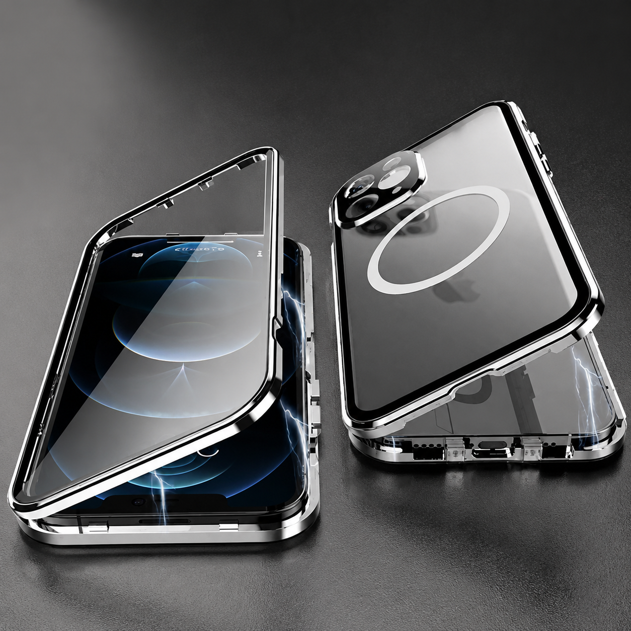 Premium Luxury iPhone Case MagSafe Compatible Transparent Aluminum Frame Tempered Glass Full Body Cover Shockproof Camera Protection Durable Design