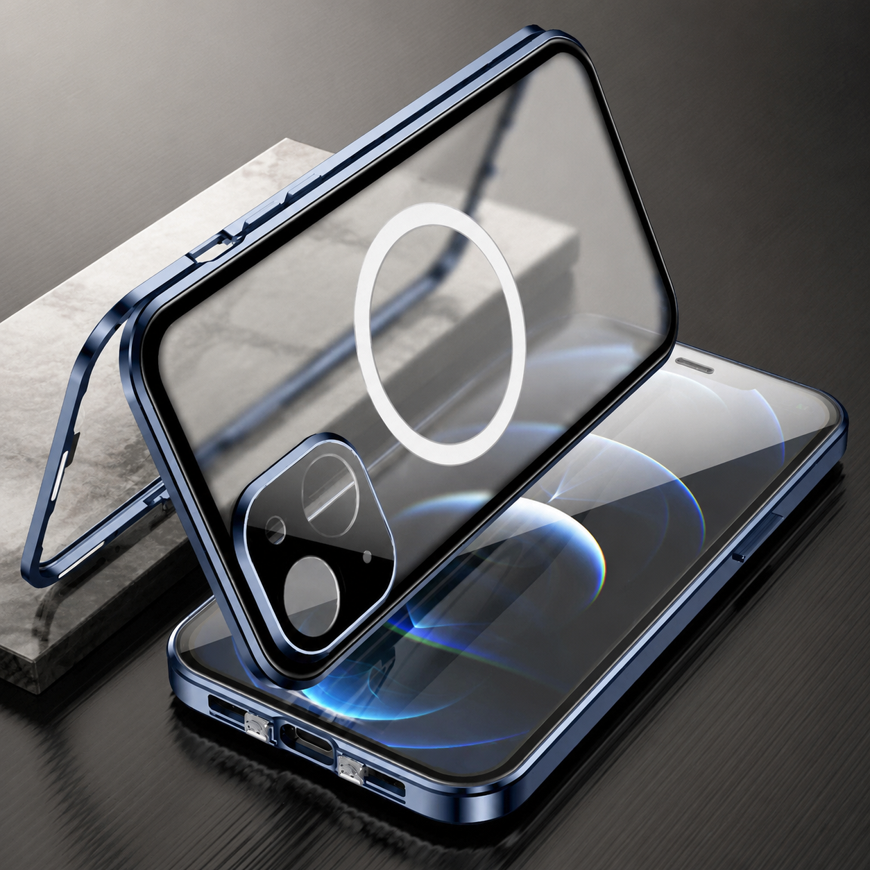 Premium Luxury iPhone Case MagSafe Compatible Transparent Aluminum Frame Tempered Glass Full Body Cover Shockproof Camera Protection Durable Design
