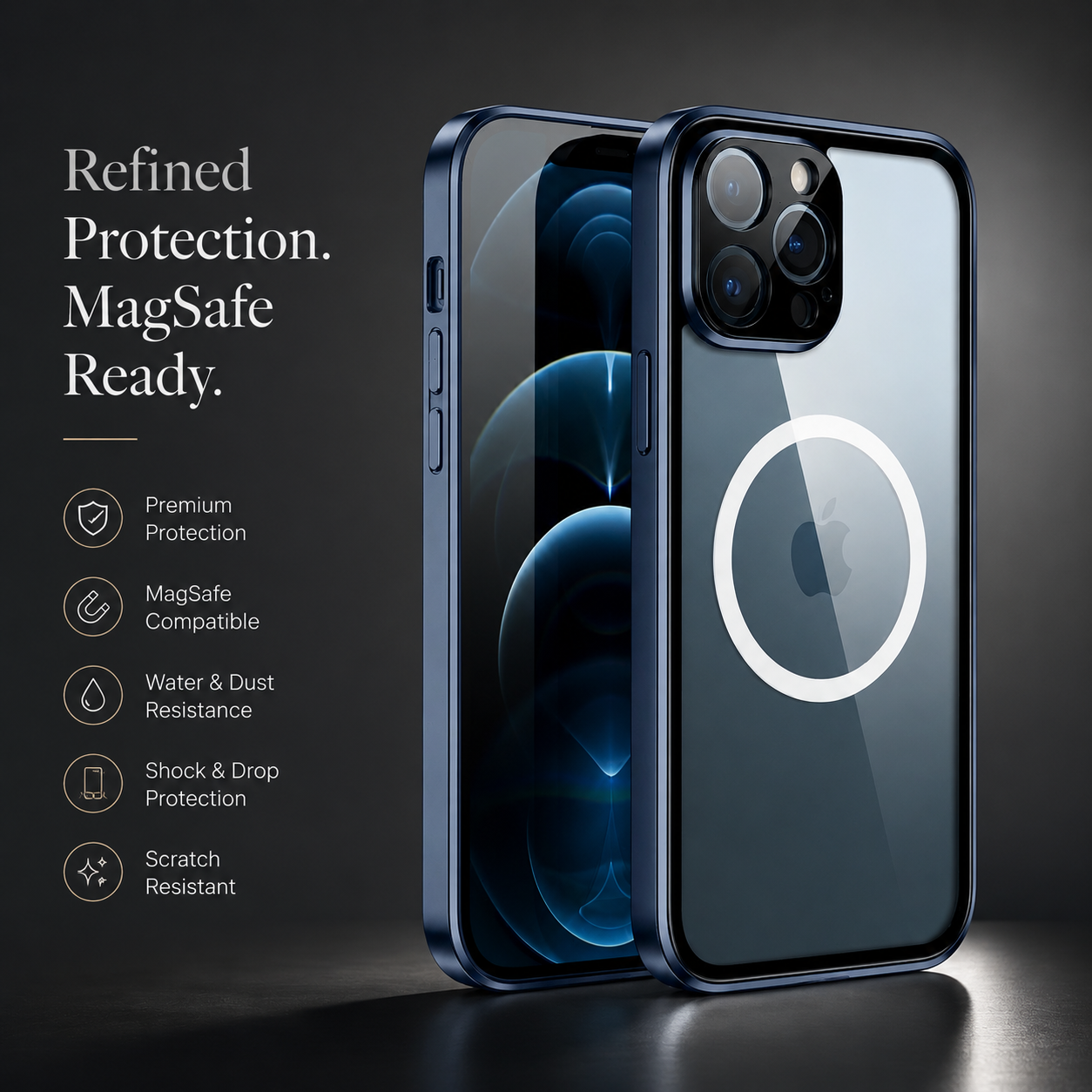 Premium Luxury iPhone Case MagSafe Compatible Transparent Aluminum Frame Tempered Glass Full Body Cover Shockproof Camera Protection Durable Design