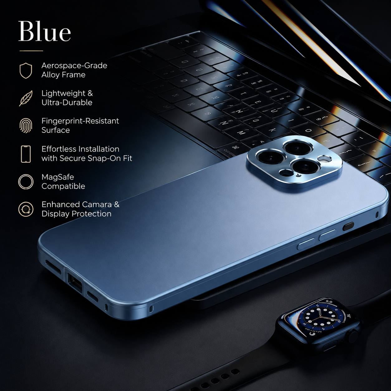 Premium Luxury iPhone Case Magnetic Aluminum Frame Cover Shockproof Full Camera Protection Slim Metal Design Wireless Charging Compatible Finish