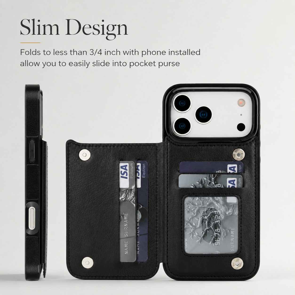 Premium Luxury iPhone Case Magnetic Flip Wallet Cover Faux Leather Card Holder Kickstand Shockproof Full Body Camera Protection Slim Design Finish