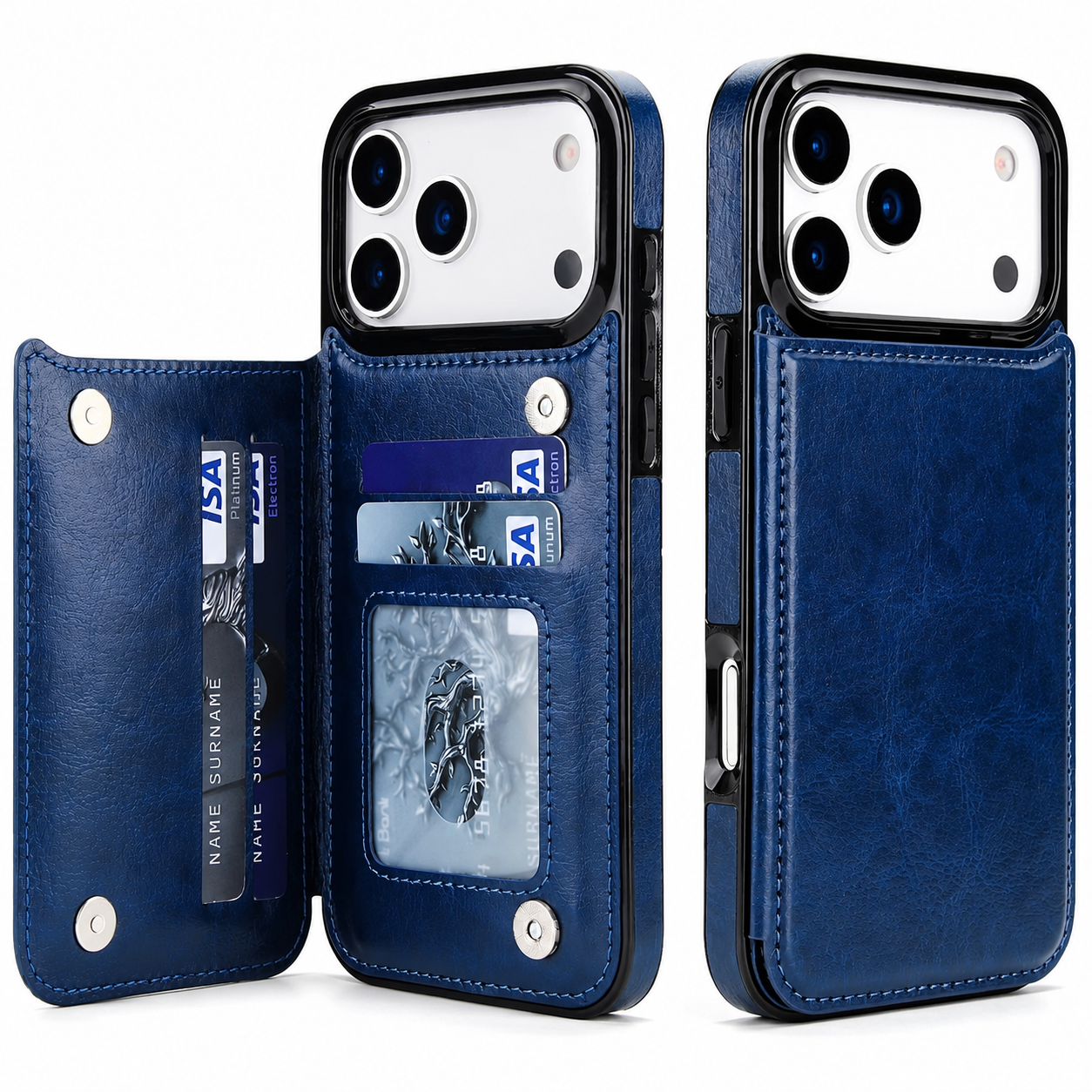Premium Luxury iPhone Case Magnetic Flip Wallet Cover Faux Leather Card Holder Kickstand Shockproof Full Body Camera Protection Slim Design Finish